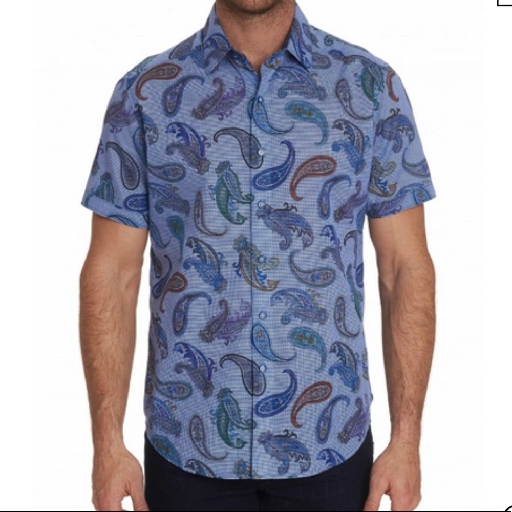 NWOT ROBERT GRAHAM ‘NOTRE DAME’ PAISLEY PRINT SHORT-SLEEVE CLASSIC FIT SHIRT …